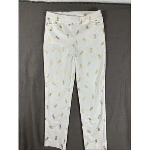 Chico's So Slimming White With Gold Pineapples Ankle Length Pants Women Size 4